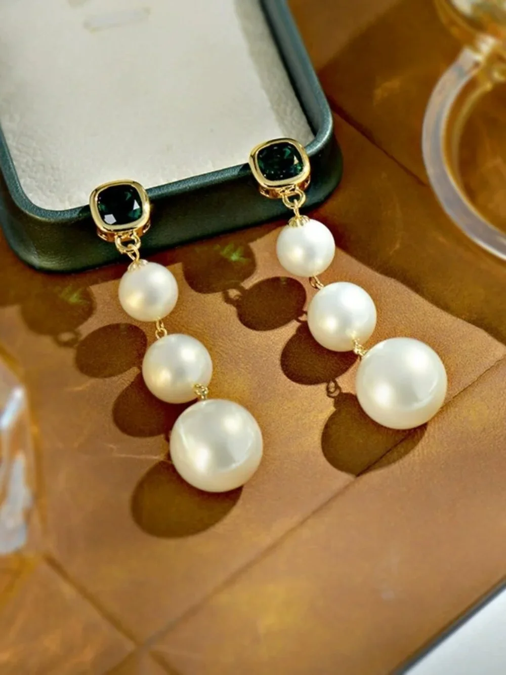 Graduated Pearl & Sapphire Drop Earrings